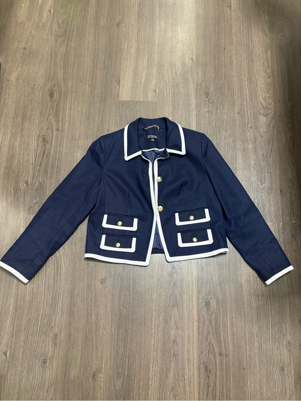 J. Crew Navy Blazer with White Piping
